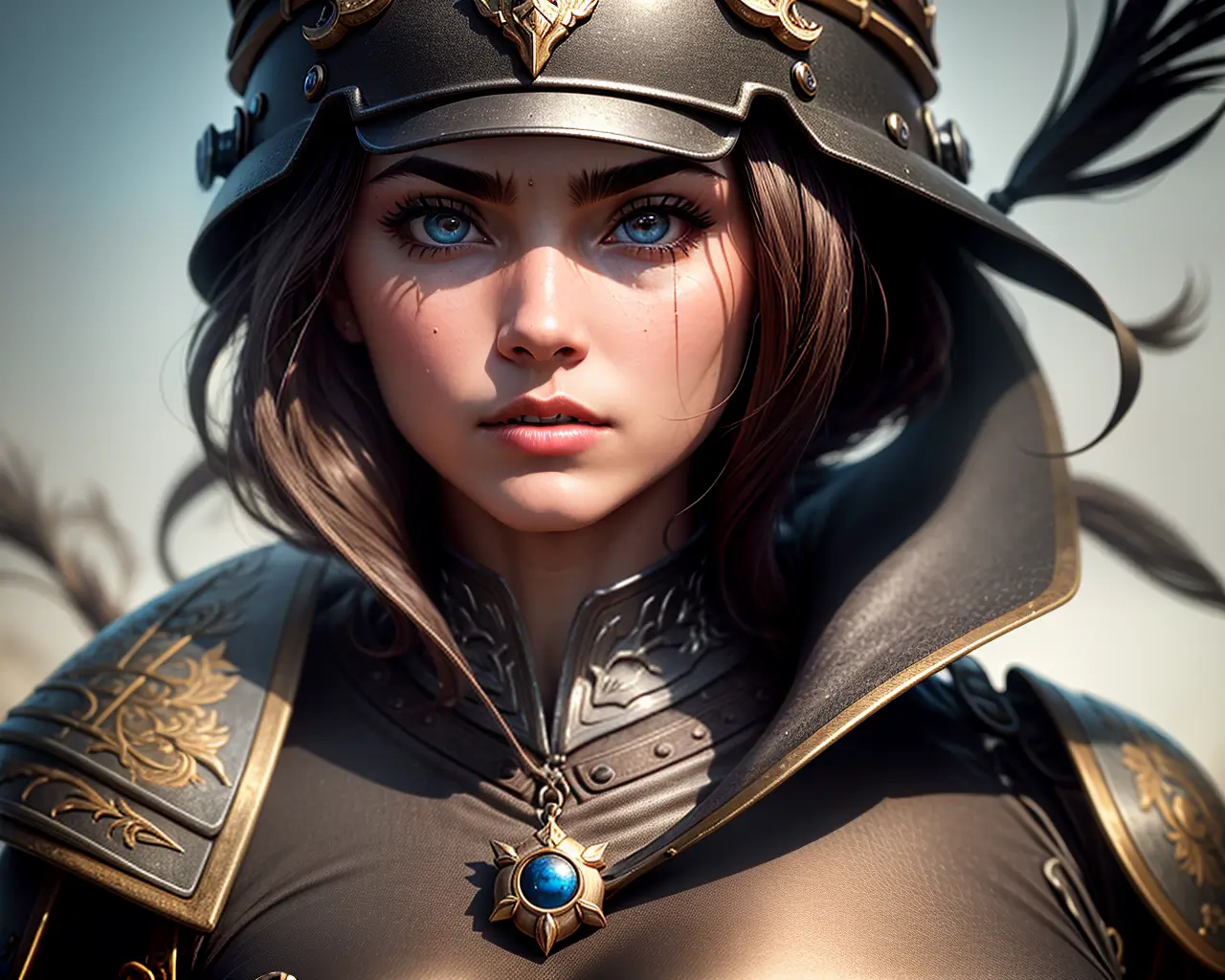 Girl warrior in ornate armor
